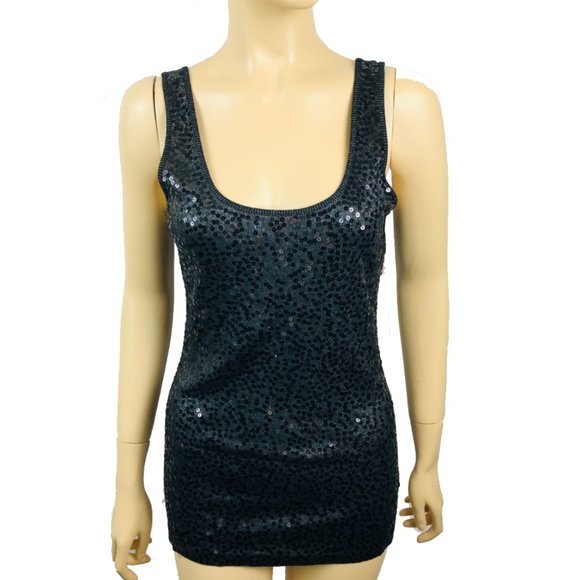 Express Tops - Express Sequin Tank Top Black and Gray